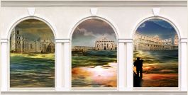 Gigantografia esclusiva autoadesiva "Finestra panoramica surrealismo Italia"